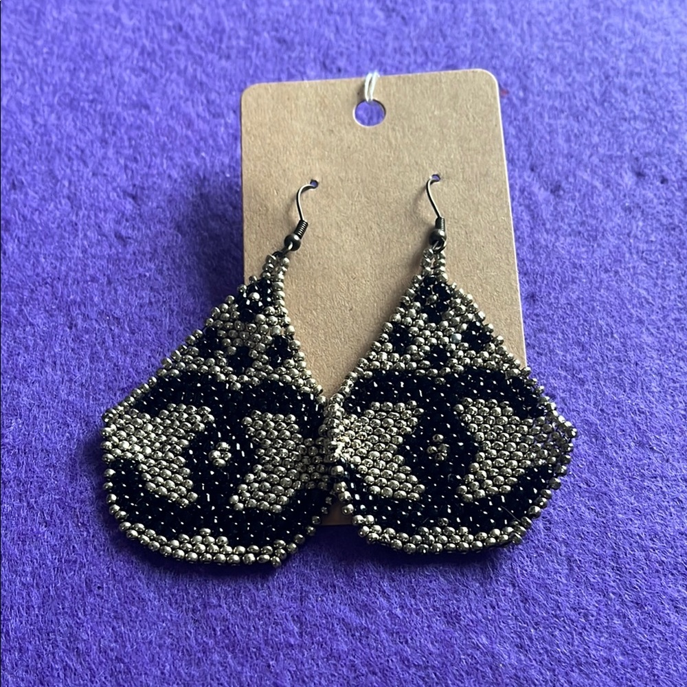 Elegant Black and Silver Beaded Earrings